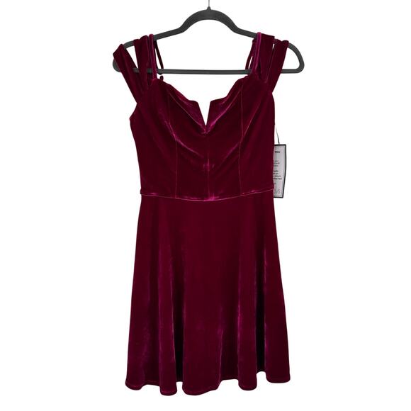 BCX Junior Velvet PinkCocktail Party Mini Dress Cold Shoulder Small NWT - Picture 1 of 11